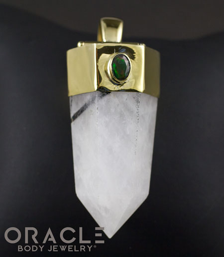 Zuul Pendant with Tourmalated Quartz Point and Ethiopian Black Opal Accents