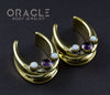 7/8" (22mm) Brass Saddles with Amethyst and White Synthetic Opals