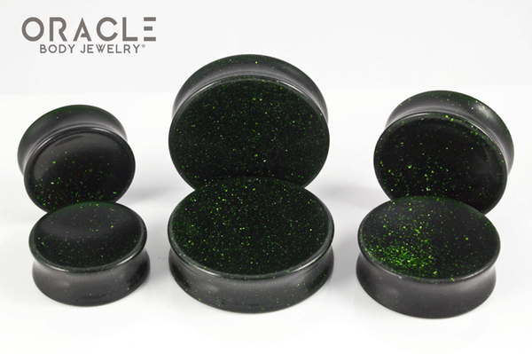 Green Goldstone Concave Solid Double Flare Plugs