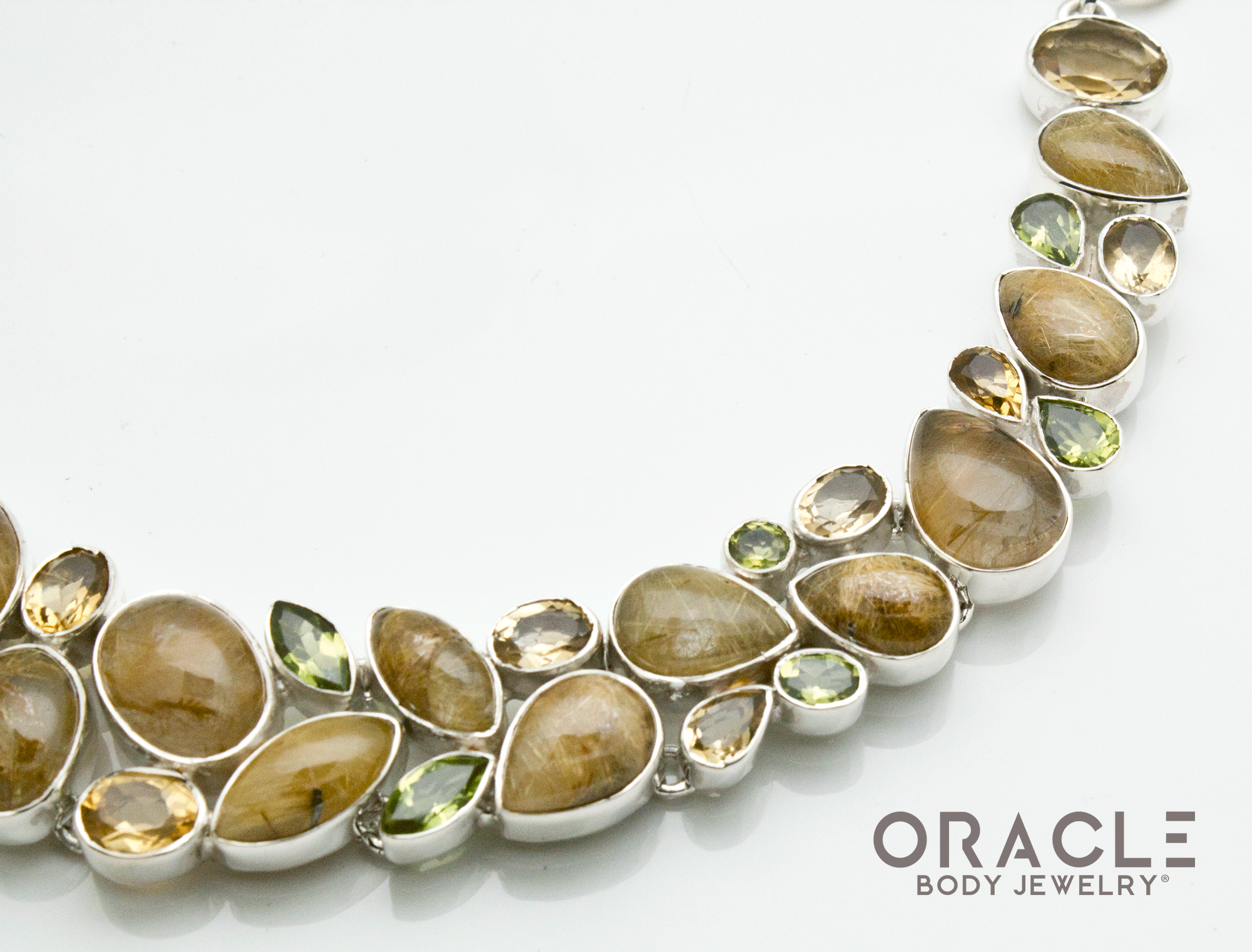 Sterling Silver Rutilated Quartz Necklace with Citrine and Peridot Accents