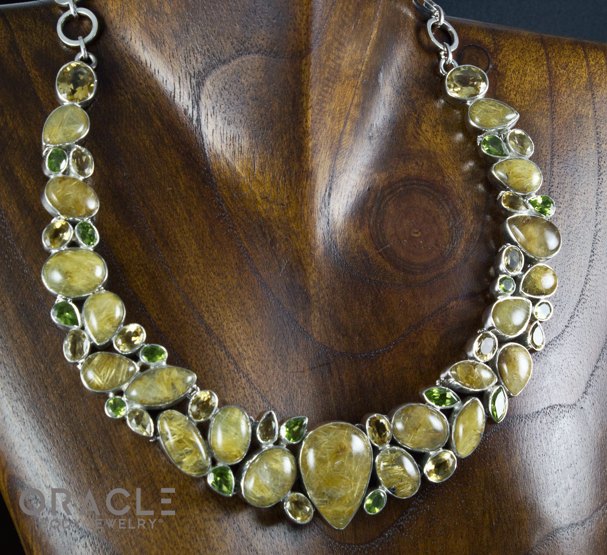 Sterling Silver Rutilated Quartz Necklace with Citrine and Peridot Accents