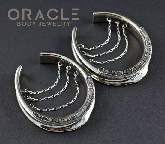 1-3/4" (44mm) White Brass and Silver Saddles with Chains and Channel Set Raw Diamonds