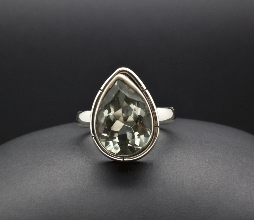 Sterling Silver Green Amethyst Ring Size 7