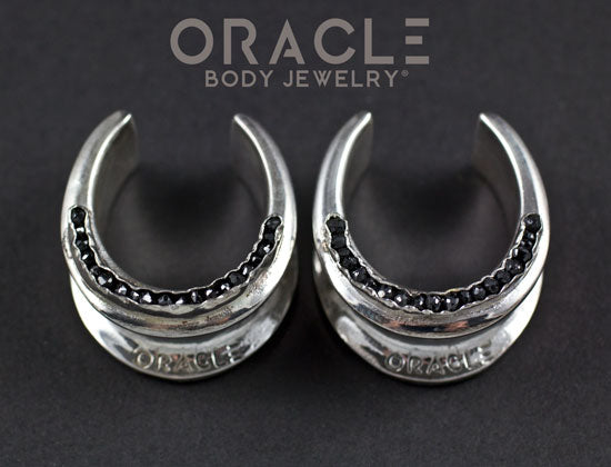 1" (25mm) Sterling Silver Saddles with Channel Set Black Raw Diamonds