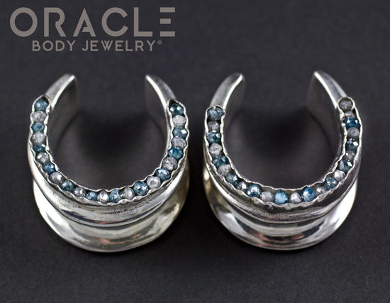 1" (25mm) Sterling Silver Saddles with Channel Set Blue and Grey Raw Diamonds