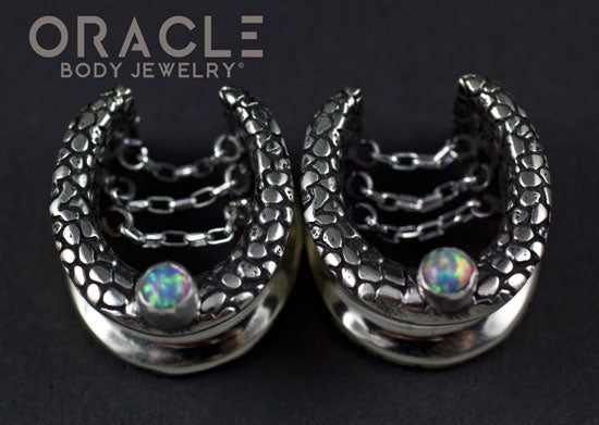 3/4" (19mm) White Brass Saddles with Nugget Texture, Chains and Pink Synthetic Opals