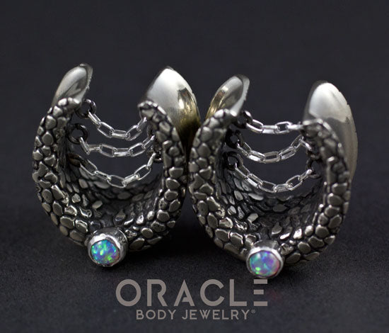 3/4" (19mm) White Brass Saddles with Nugget Texture, Chains and Pink Synthetic Opals
