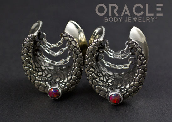 3/4" (19mm) White Brass Saddles with Nugget Texture, Chains and Black Synthetic Opals