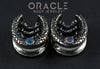 3/4" (19mm) White Brass Saddles with Nugget Texture, Chains and Blue Synthetic Opal