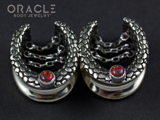 3/4" (19mm) White Brass Saddles with Nugget Texture, Chains and Black Synthetic Opal