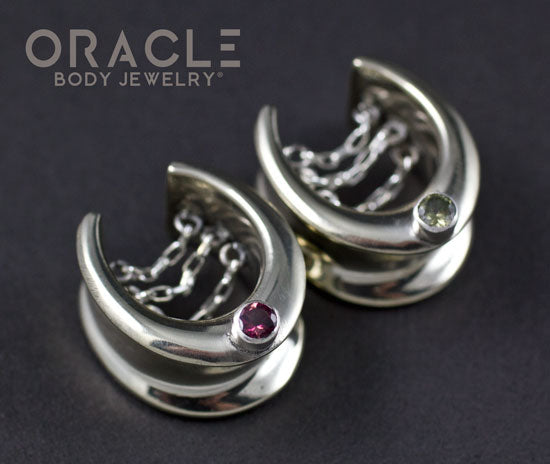 3/4" (19mm) White Brass Saddles with Chains and Tourmalines