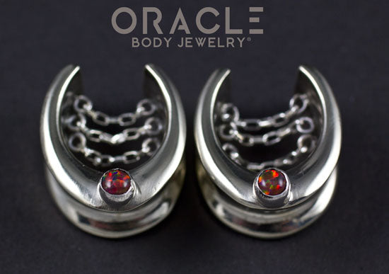 3/4" (19mm) White Brass Saddles with Chains and Black Synthetic Opals