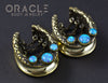7/8" (22mm) Brass Saddles with Nugget Texture, Chains and Blue Synthetic Opals