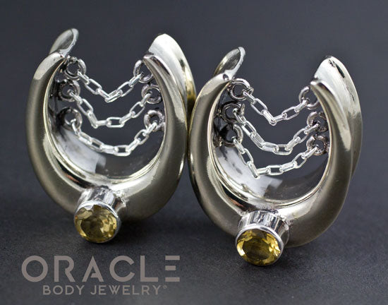 7/8" (22mm) White Brass Saddles with Chains and Citrine