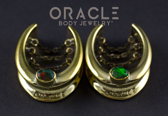 1" (25mm) Brass Saddles with chains and Ethiopian Black Opal