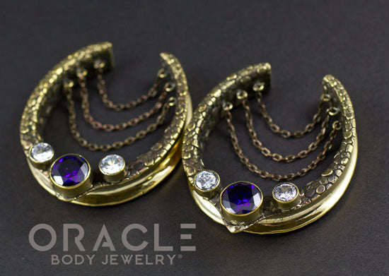 1-3/4" (44mm) Brass Saddles with Chains, Amethyst and Cubic Zirconia