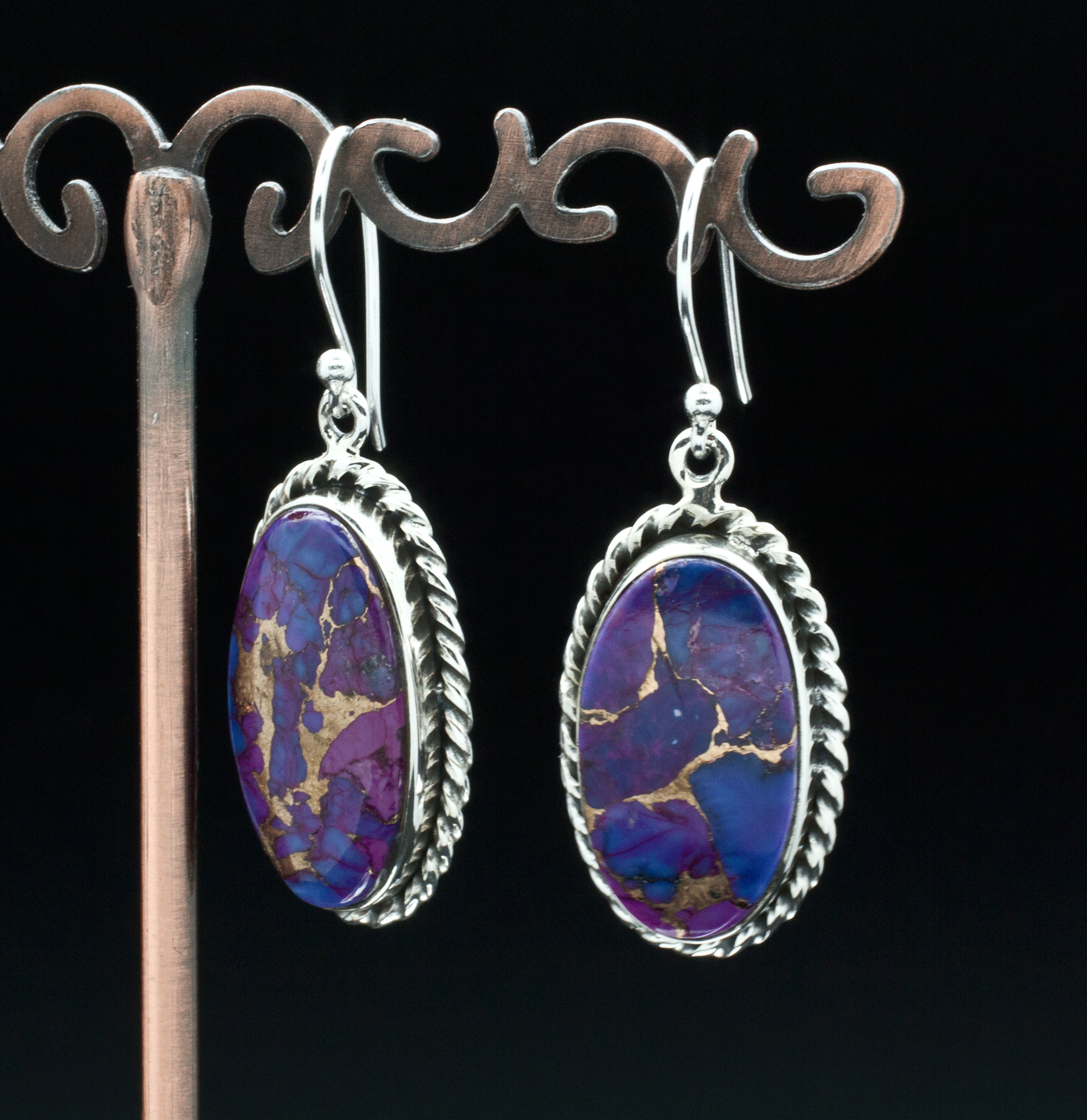 Sterling Silver Copper Purple Turquoise Earrings