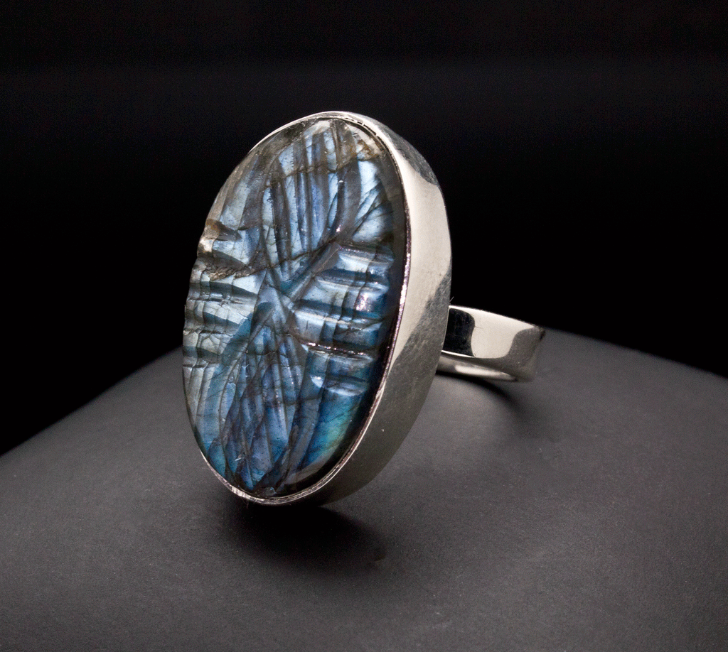 Sterling Silver Carved Labradorite Ring Size 7
