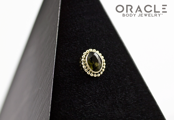 14k Moldavite Oval Threadless Gold End