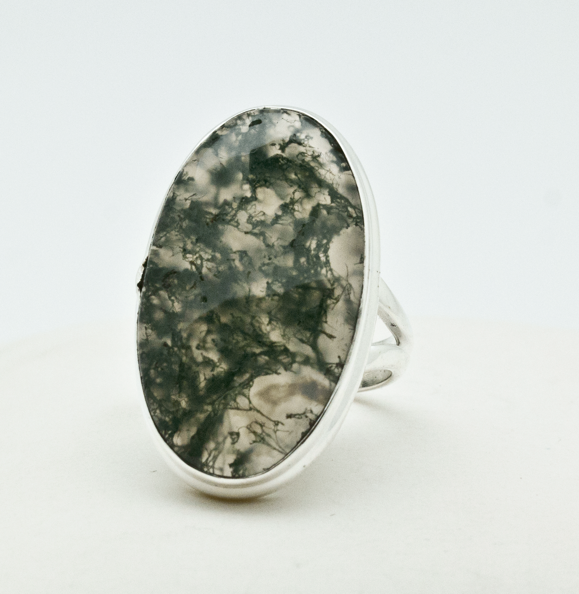 Sterling Silver Moss Agate Rings Size 7