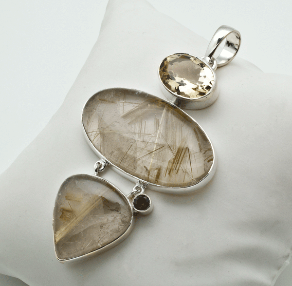 Sterling Silver Rutilated Quartz with Citrine and Smoky Quartz