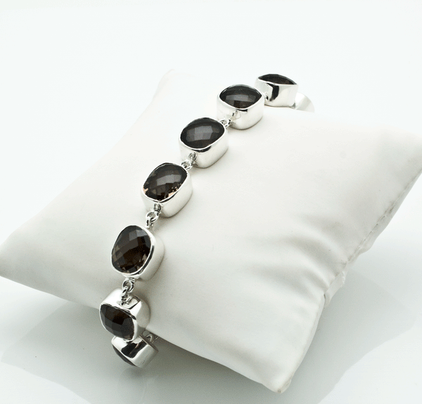 Sterling Silver Faceted Smoky Quartz Bracelet