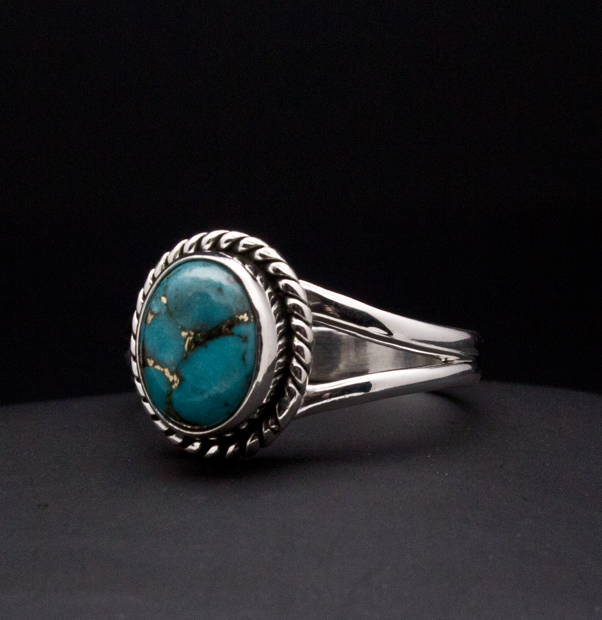 Sterling Silver Turquoise with Silver Inclusions Ring Size 7