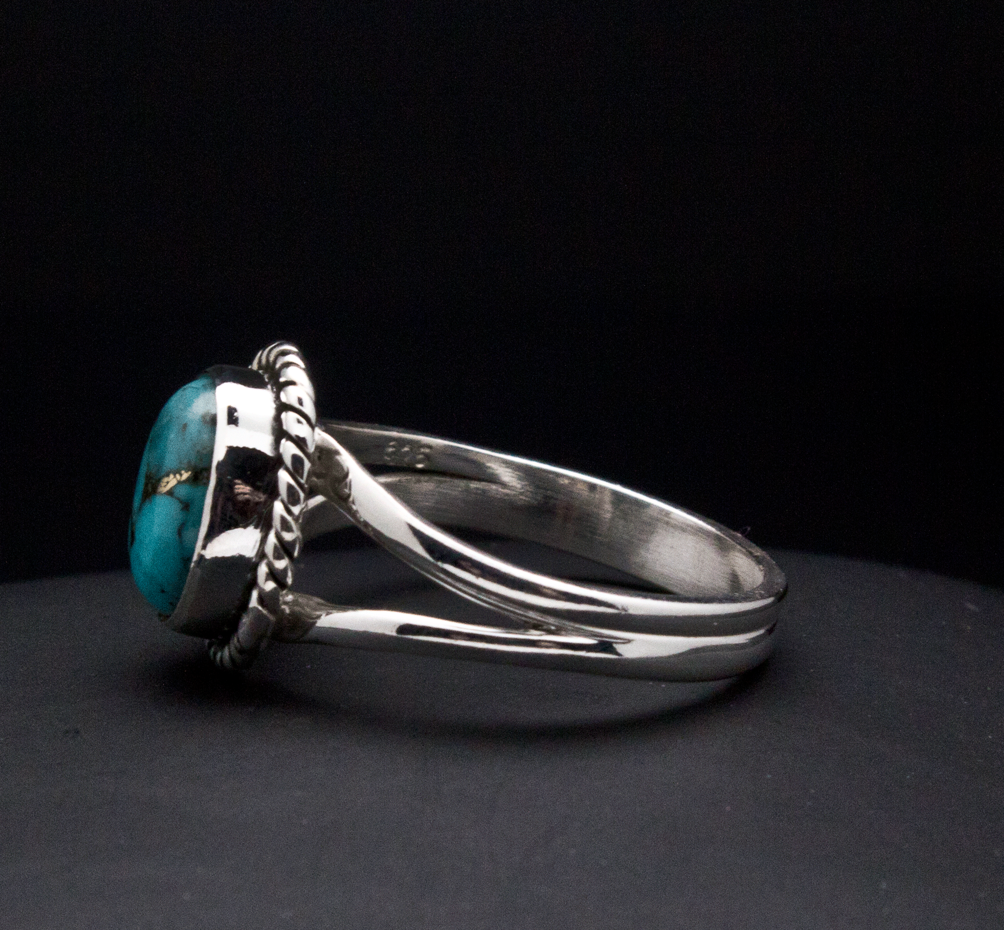 Sterling Silver Turquoise with Silver Inclusions Ring Size 7