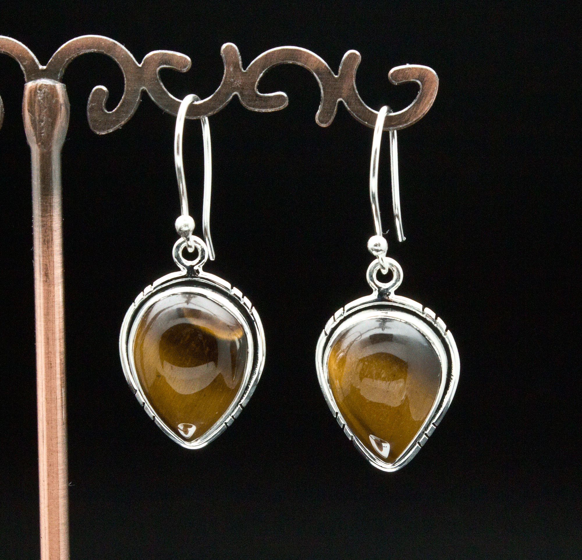 Sterling Silver Yellow Tiger Eye Earrings
