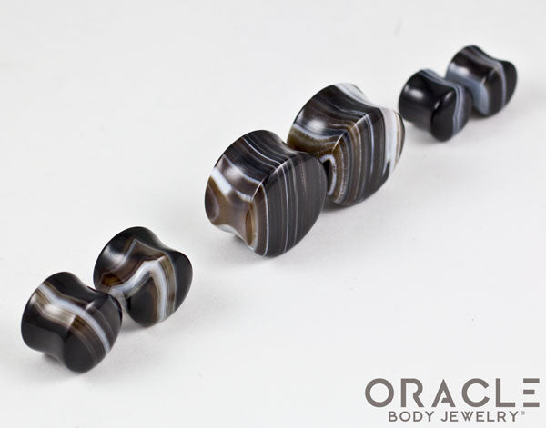 Black Tibetan Agate Double Flare Plugs