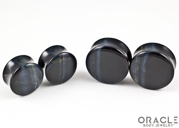 Blue Tiger Eye Double Flare Plugs