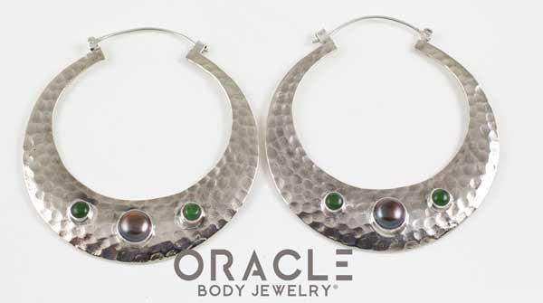 Brooklyn in White Brass with Black Pearls and Nephrite Jade