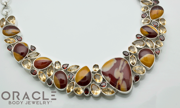 Sterling Silver Mookaite Necklace with Citrine and Garnet Accents