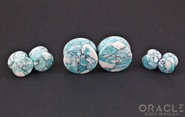 Ocean Wave Synthetic Turquoise Double Flare Plugs