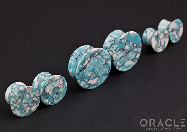 Synthetic Ocean Wave Turquoise Mayan Style Flare Plugs