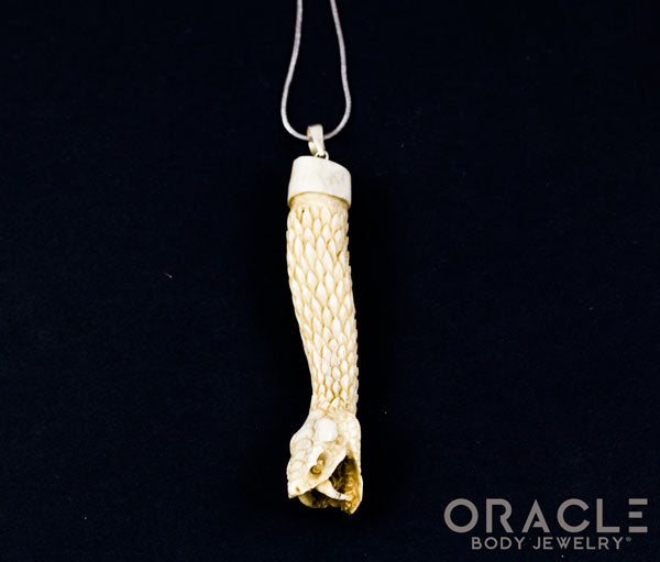 Carved Snake Deer Antler Pendant With Chain