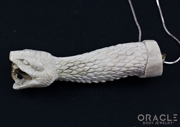 Carved Snake Deer Antler Pendant With Chain