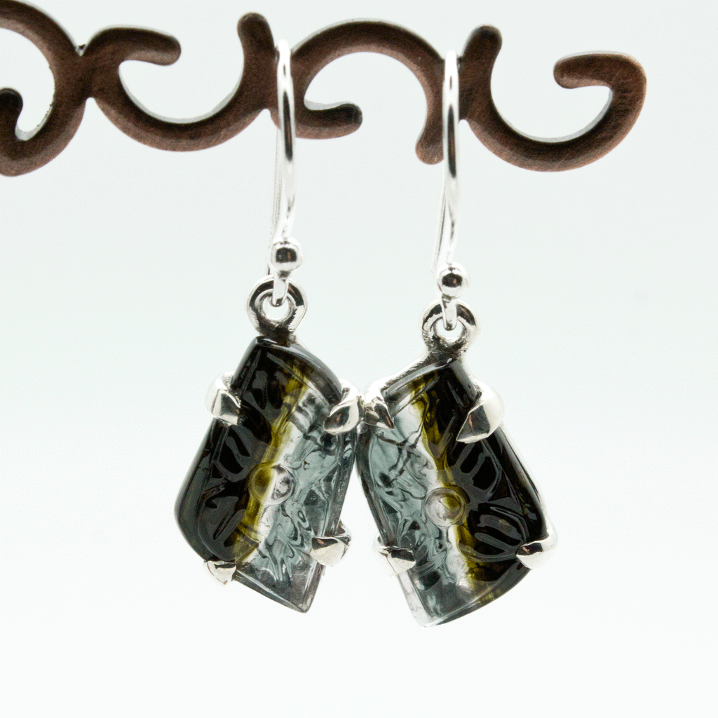 Sterling Silver Carved Watermelon Tourmaline Earrings