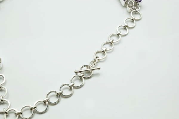 Sterling Silver Charoite Necklace with Faceted Amethyst, Charoite and Raw Quartz Accents