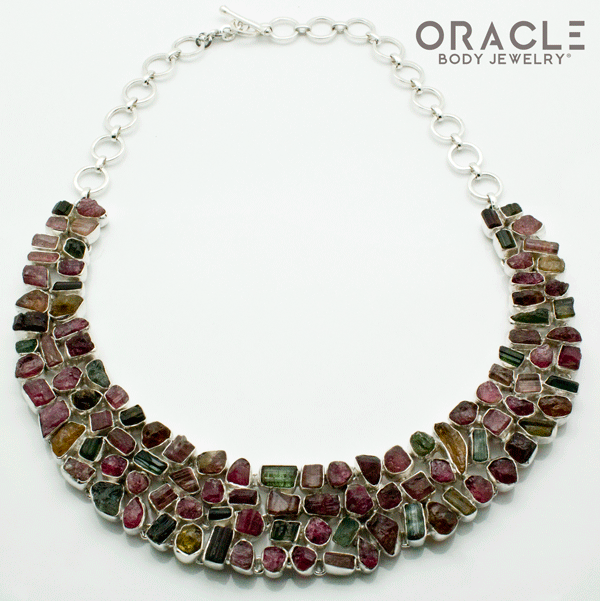 Sterling Silver Raw Tourmaline Necklace