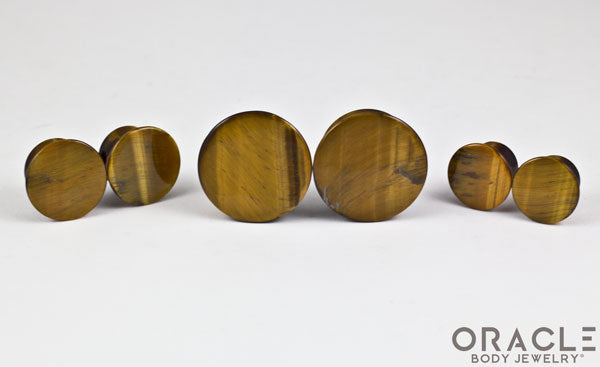 Yellow Tiger Eye Mayan Style Flare Plugs