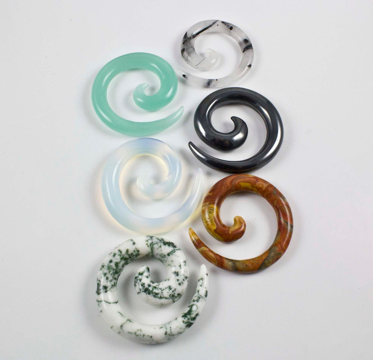 Spiral Style hanging shapes in a variety of materials 