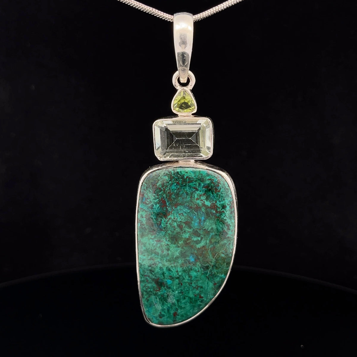 Sterling Silver Chrysocolla, Green Amethyst and Peridot Pendant