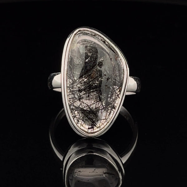 Sterling Silver Tourmalated Quartz Ring Size 8