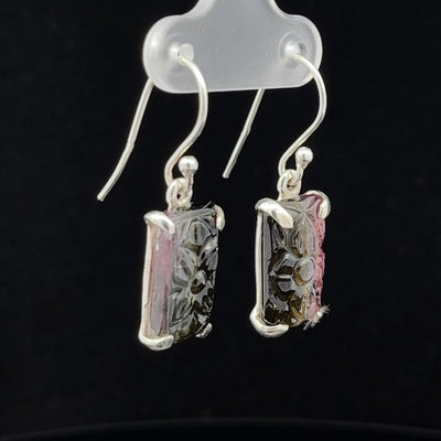 Sterling Silver Carved Watermelon Tourmaline Earrings