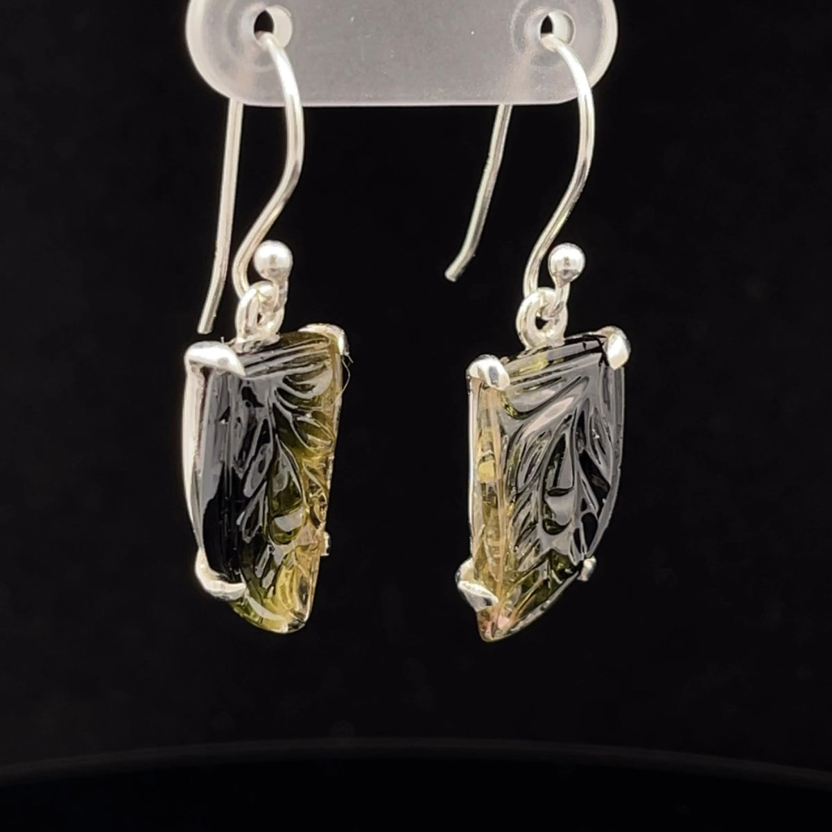 Sterling Silver Carved Watermelon Tourmaline Earrings
