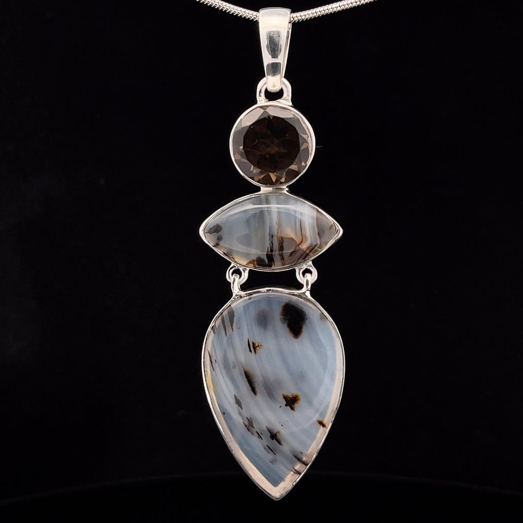 Sterling Silver Montana Agate and Smoky Quartz Pendant