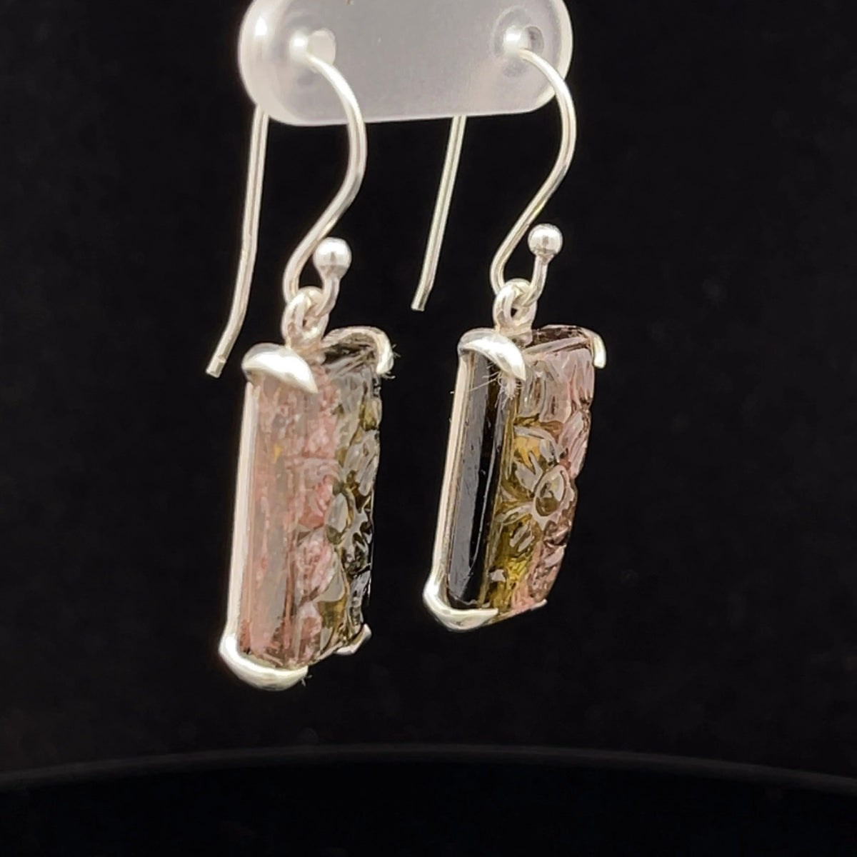 Sterling Silver Carved Watermelon Tourmaline Earrings