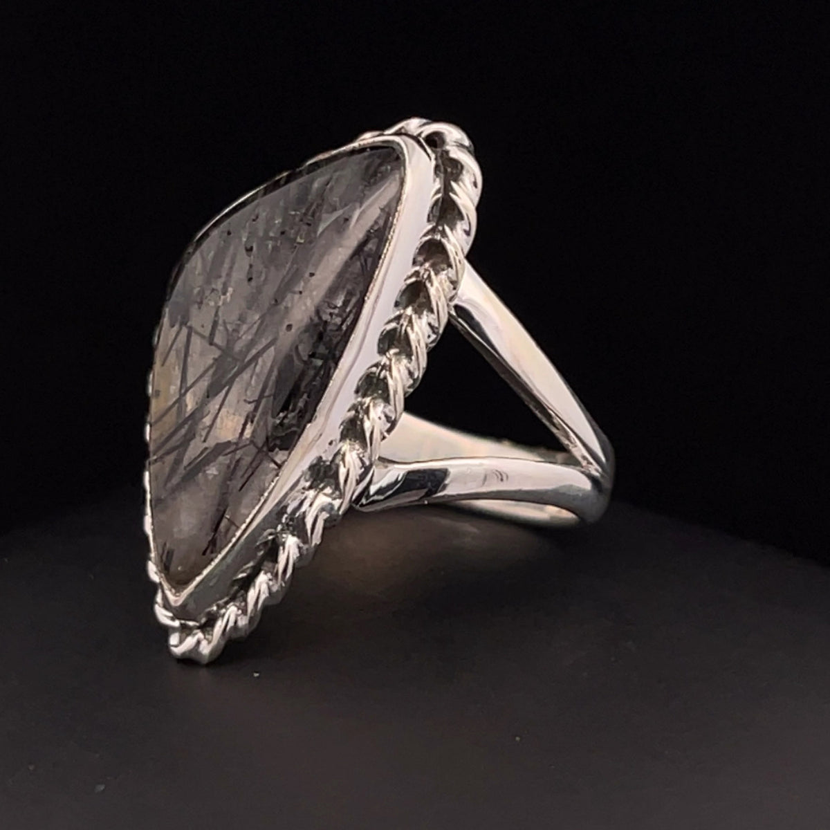 Sterling Silver Tourmalated Quartz Ring Size 8