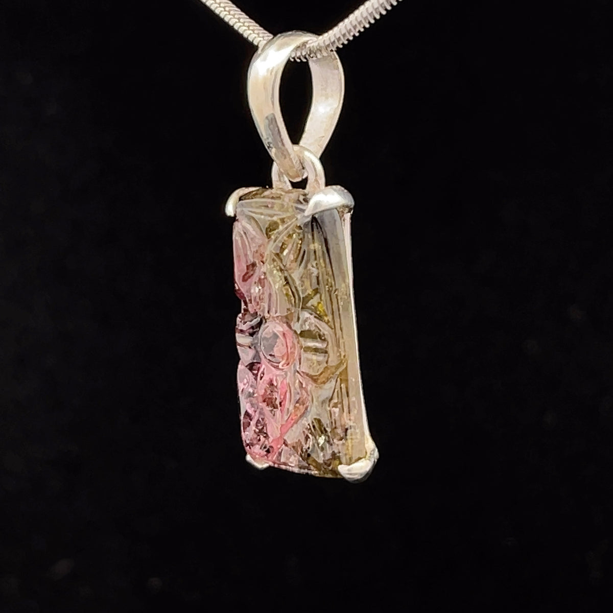 Sterling Silver Carved Watermelon Tourmaline Pendant